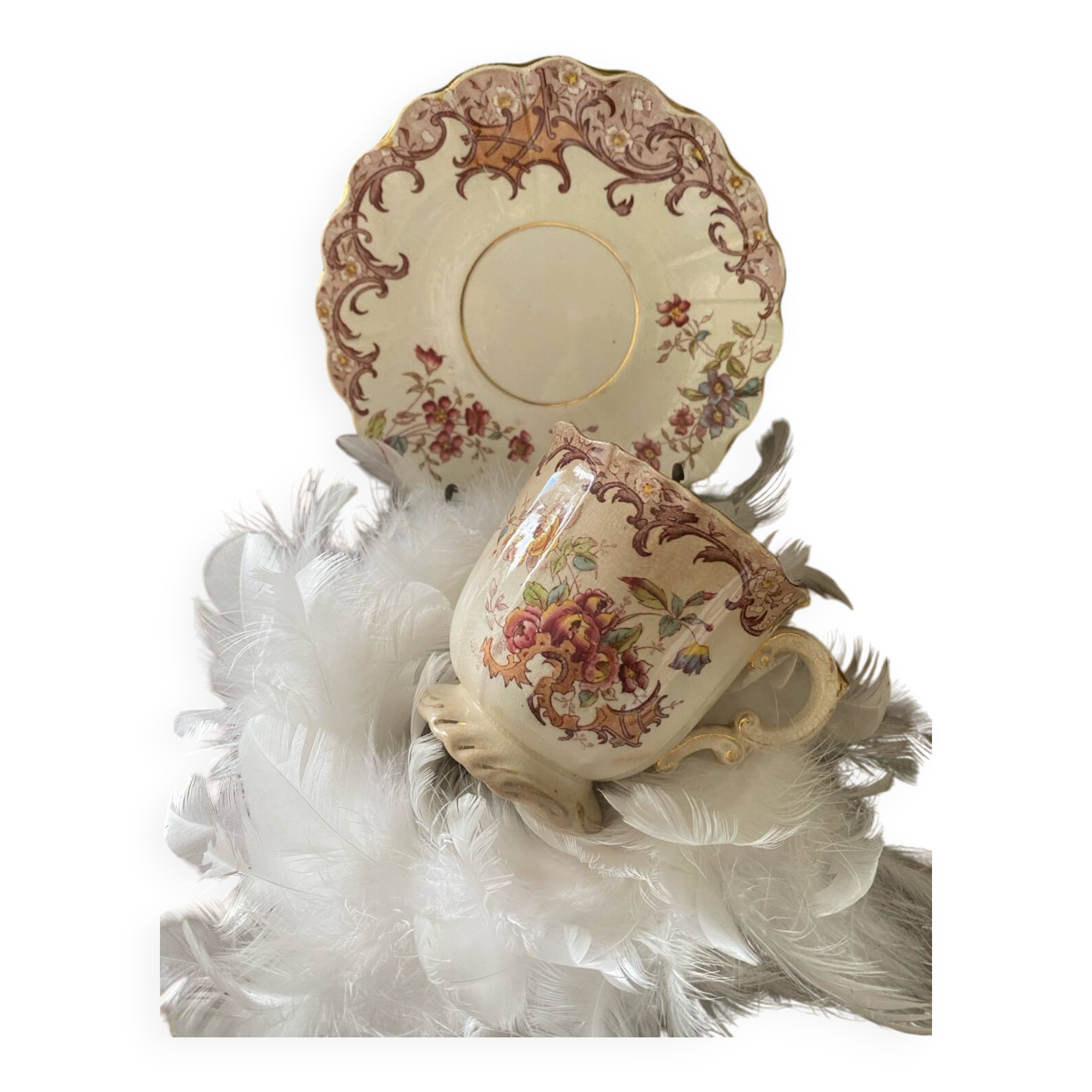 Sarreguemines coffee cup, Fleury model, 19th century, rare