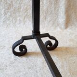 Ensemble chenets et serviteur cheminée fer forgé et bronze