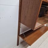 Teak shelving system with glass cabinet, marked made in Denmark, 1960.