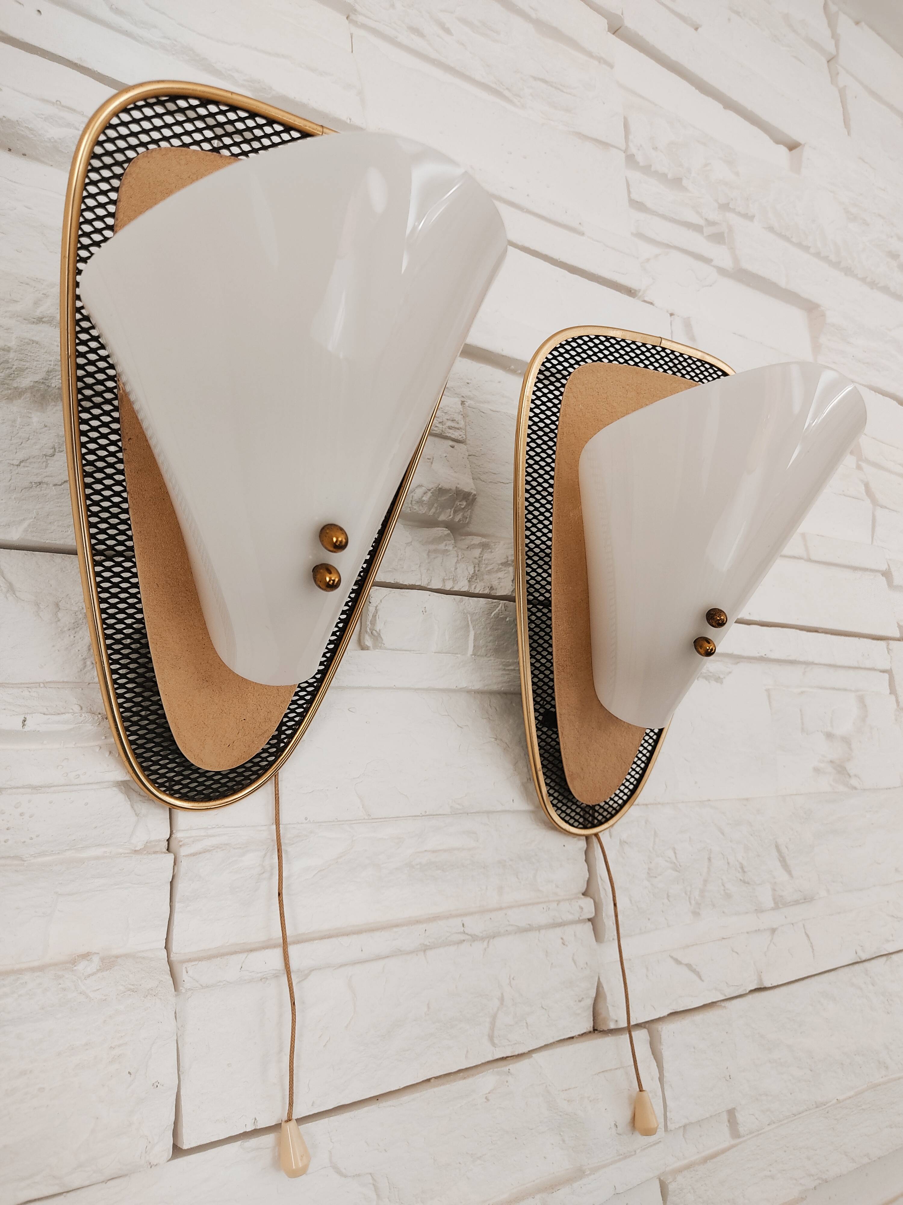 Mid-century acrylic metal wall lights 1950