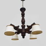 Antique hand-carved wooden dragon chandelier with 4 lights from the 1950s