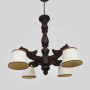 Antique hand-carved wooden dragon chandelier with 4 lights from the 1950s