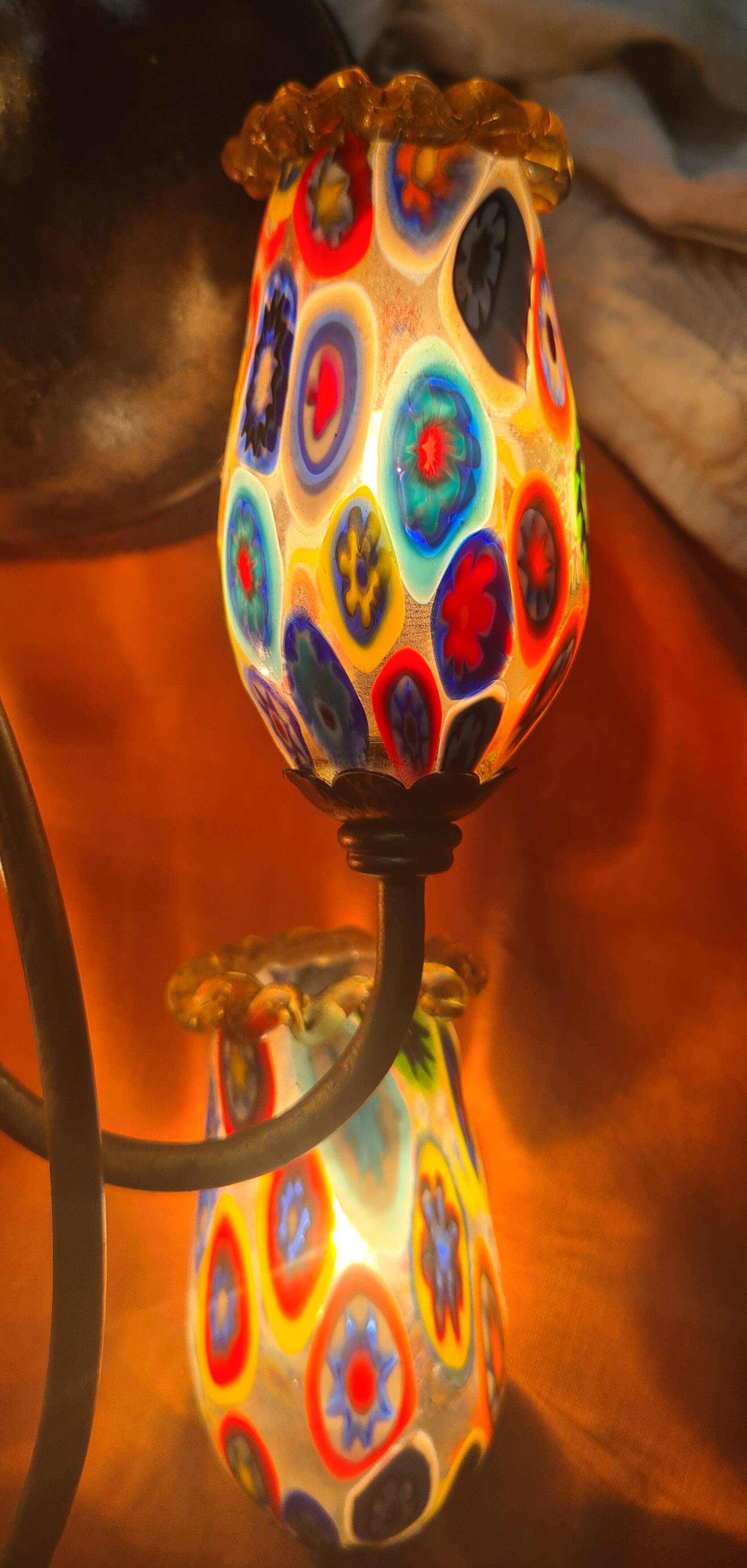 2 murano millefiori glass wall lights 40x25 1970 to 80s