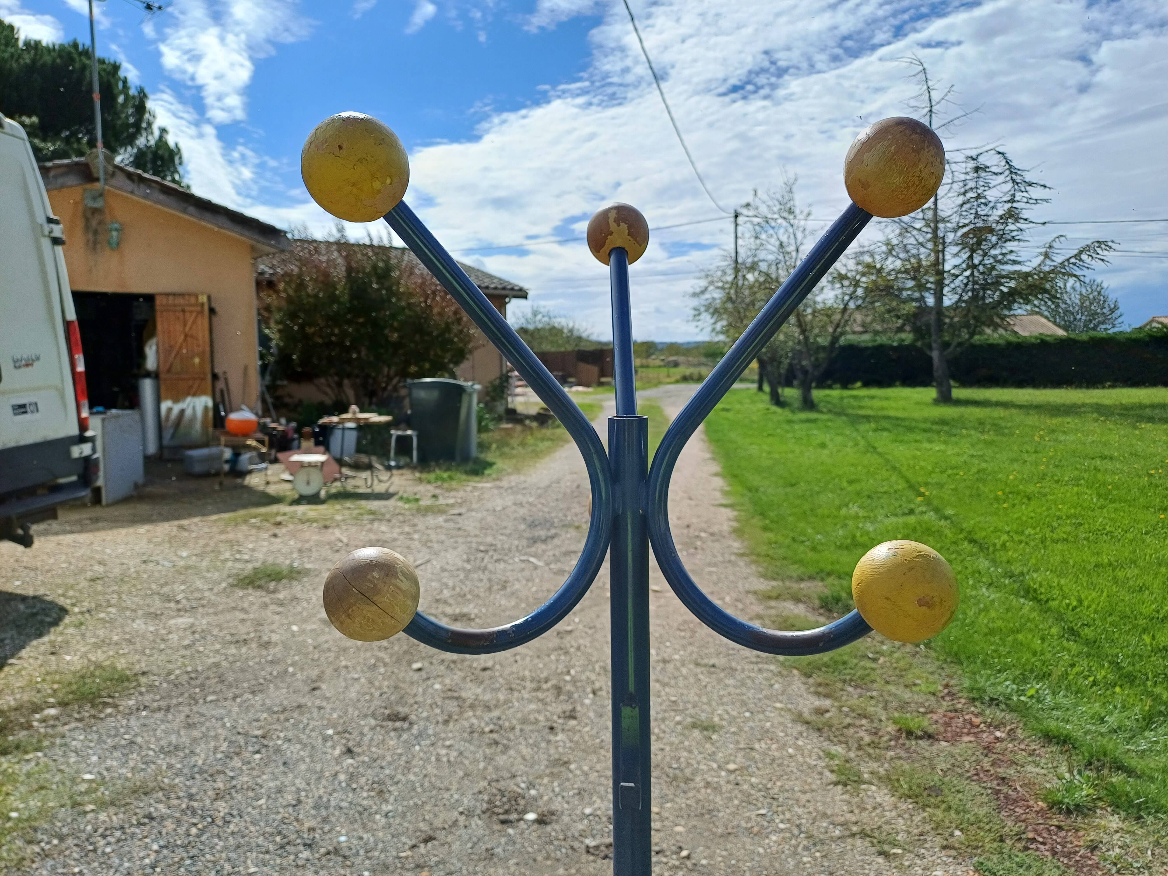 Vintage Coat Rack, Metal and Wooden Balls.