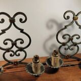 Pair of antique wrought iron wall lights gilbert poillerat baroque 1940