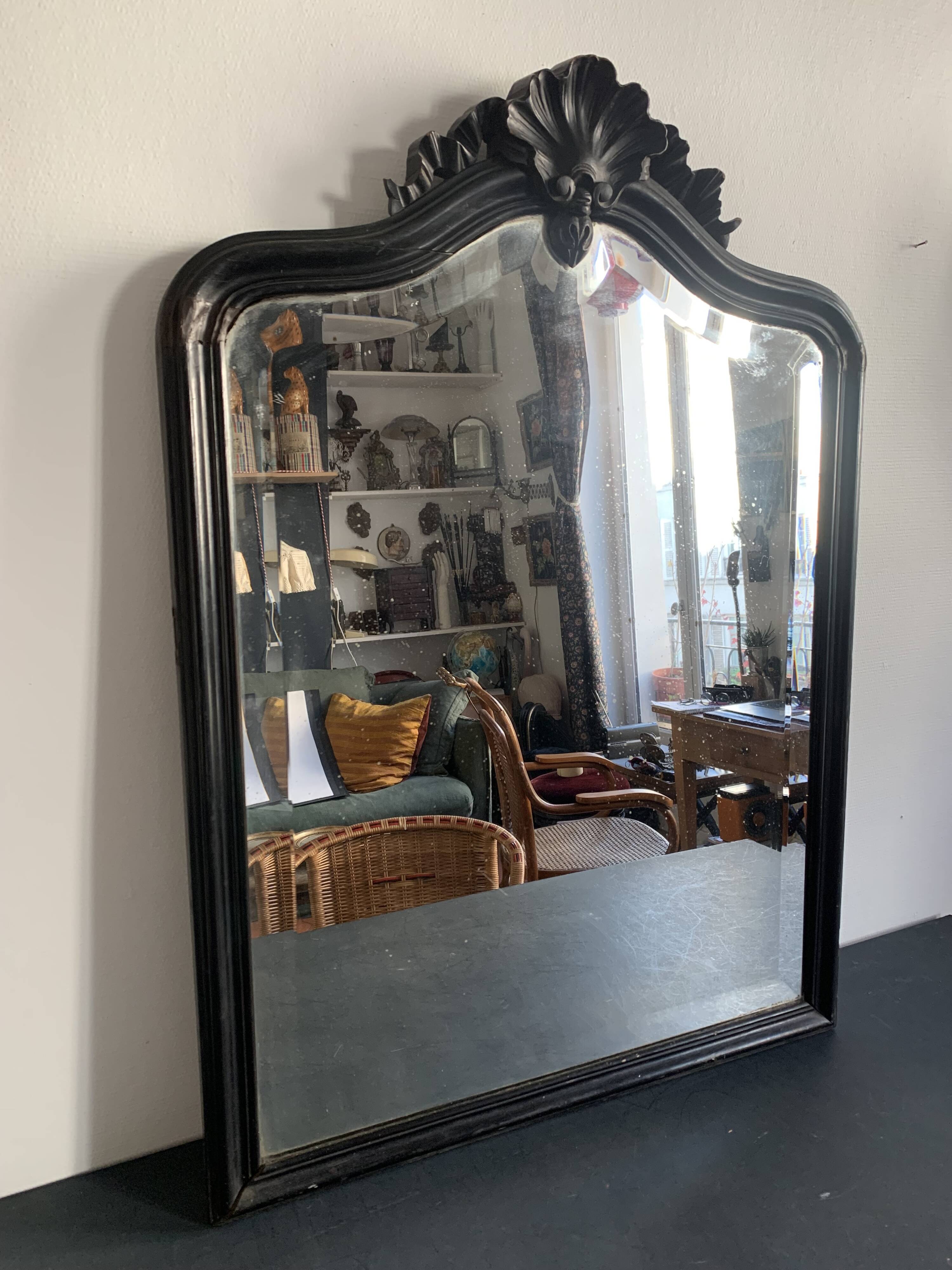Napoleon III mirror in black wood with pediment
