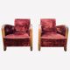 Paire de fauteuils club art déco velours frappé rouge bordeaux 1930