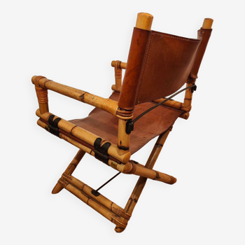 Director's chair bamboo brass & leather