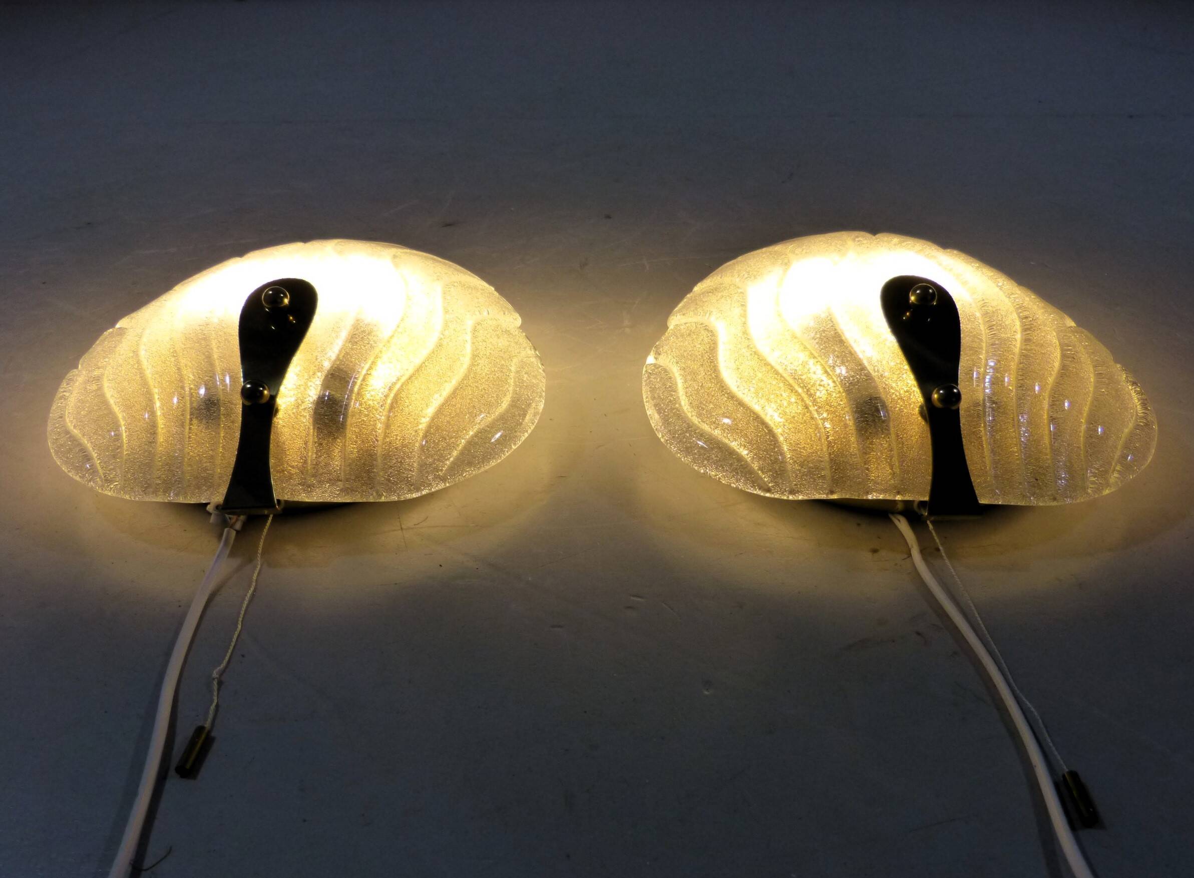Set of 2 Murano glass wall lamps by Hillebrand 1960’s