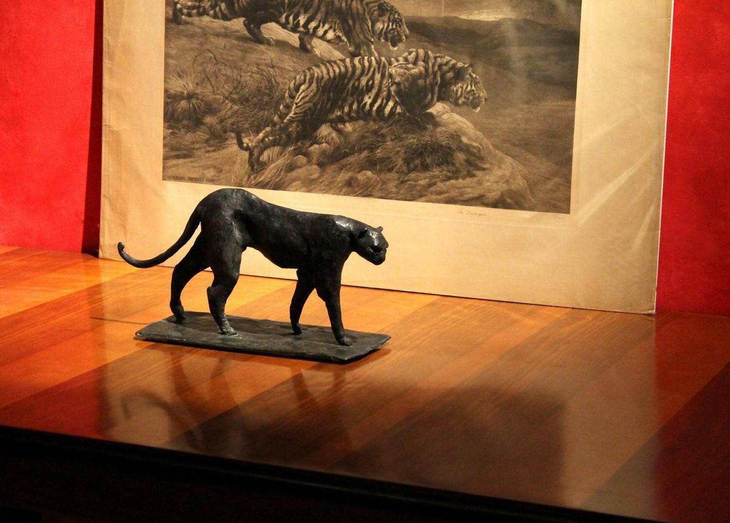 Art Deco Inspired Black Patinated Bronze Leopard Sculpture, 2020
