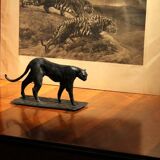 Art Deco Inspired Black Patinated Bronze Leopard Sculpture, 2020
