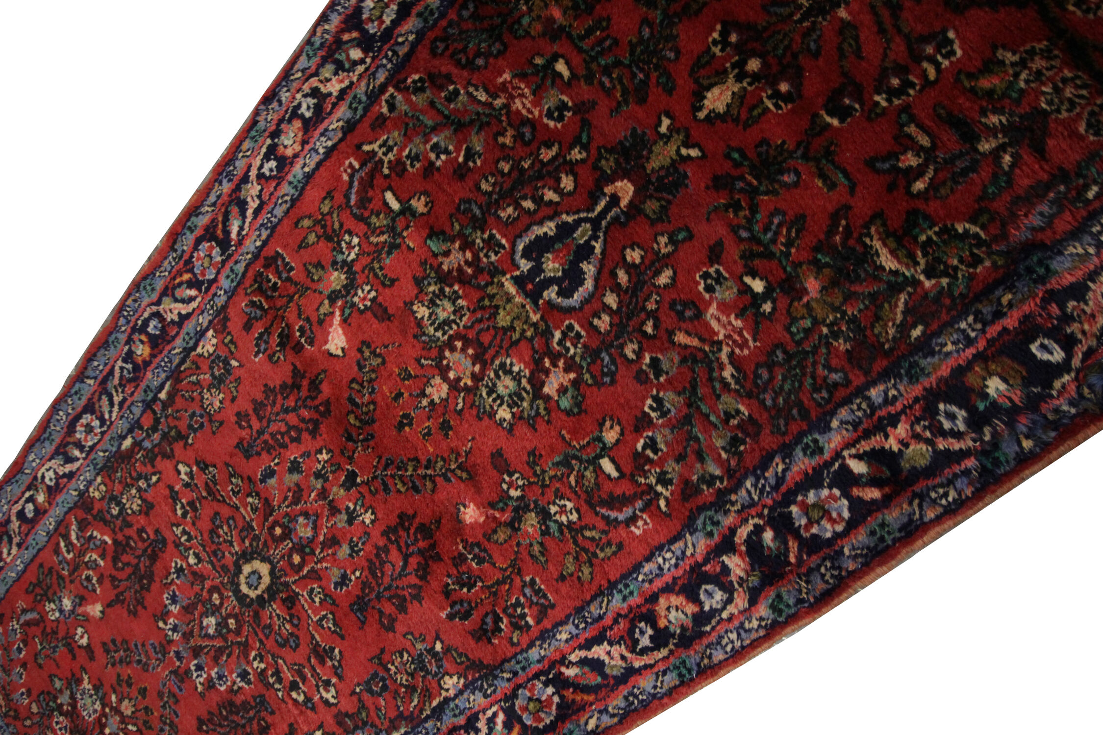 Vintage hamadan runner rug traditional long red wool carpet- 105x250cm