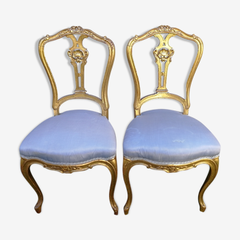 Pair of chairs gilt wood antique Louis XV style height 87 cm