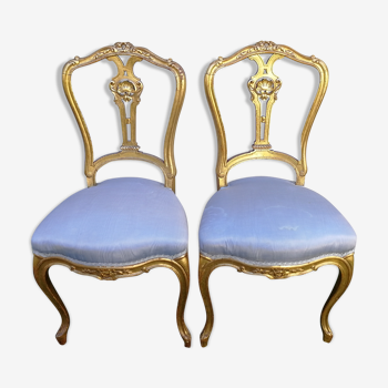 Paire de chaises en bois doré ancien style Louis XV hauteur 87 cm