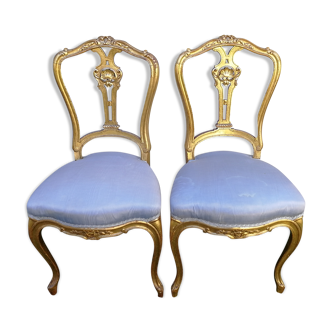 Paire de chaises en bois doré ancien style Louis XV hauteur 87 cm