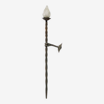 Wrought iron globe flame wall torch lamp, vintage wrought iron wall light, medieval