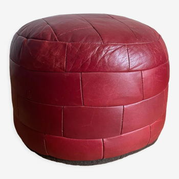 Red patchwork leather pouf