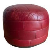 Pouf en cuir patchwork rouge