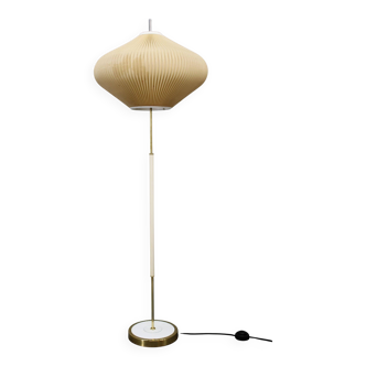 Lampe de sol est-allemande des années 50 avec abat-jour plissé, années 1970