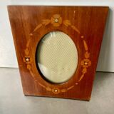 Antique Wood & mother of pearl Picture Frame with intarsia Convex glass