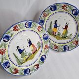 Pair of flat plates HB Quimper, with traditional decoration, 24 cm