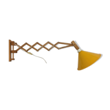 60s accordion sconce, pine, yellow metal reflector