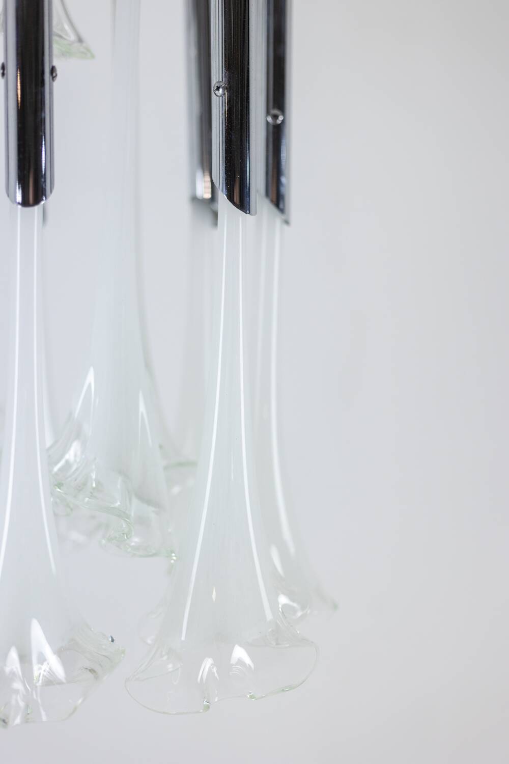 Murano glass and chrome metal chandelier. 1970s.