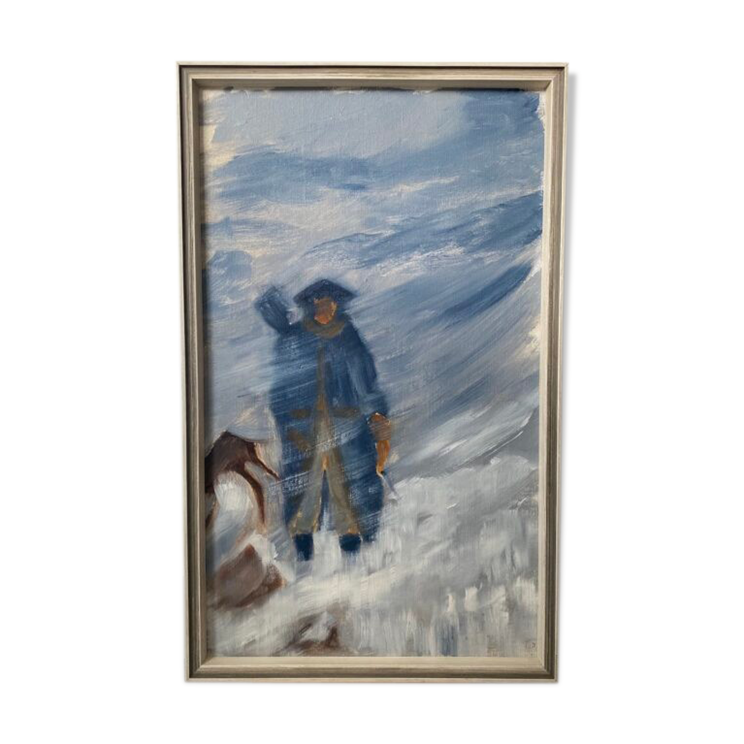 Mid century vintage framed oil painting - snow storm