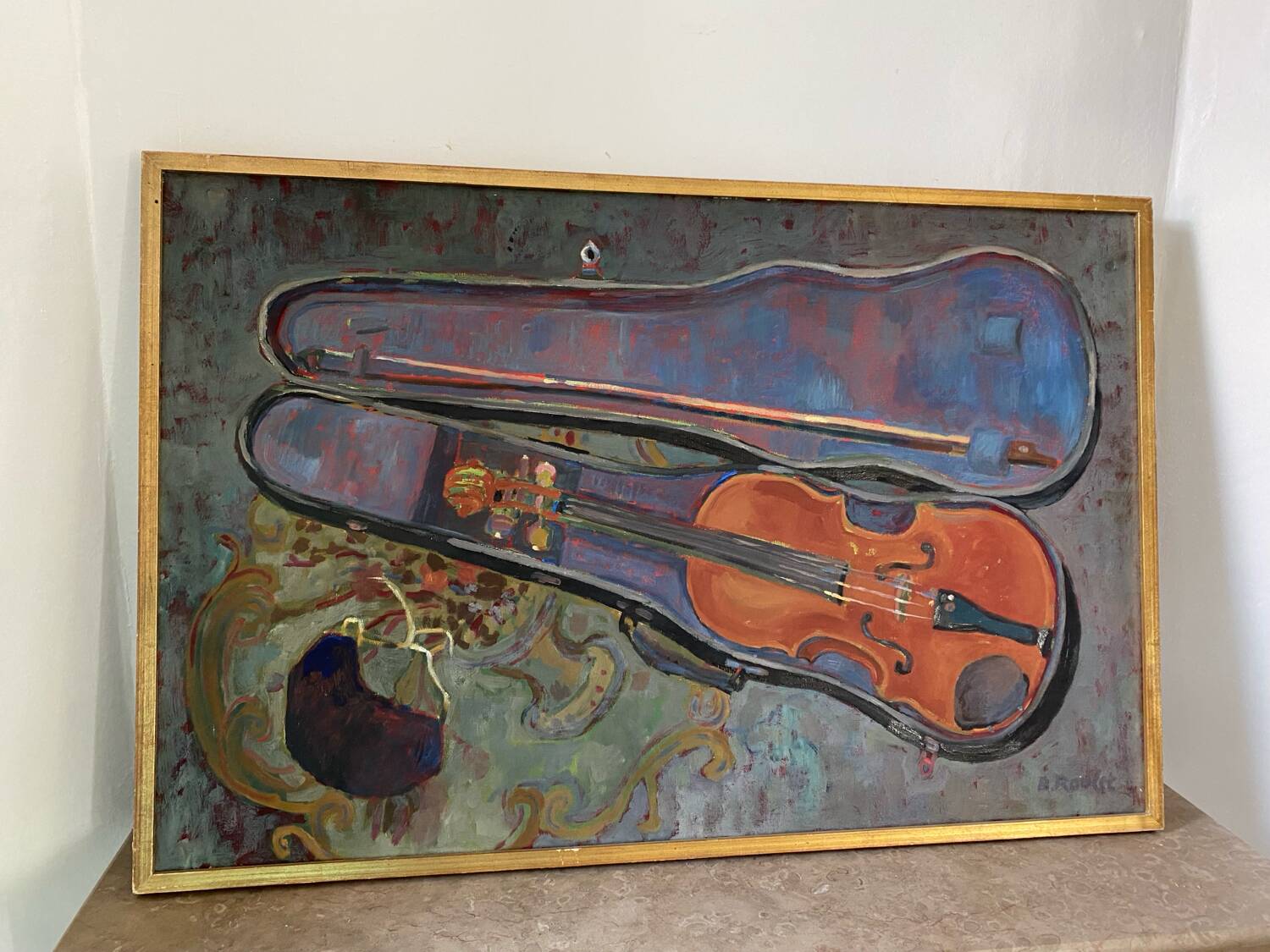 Still life with violin signed
