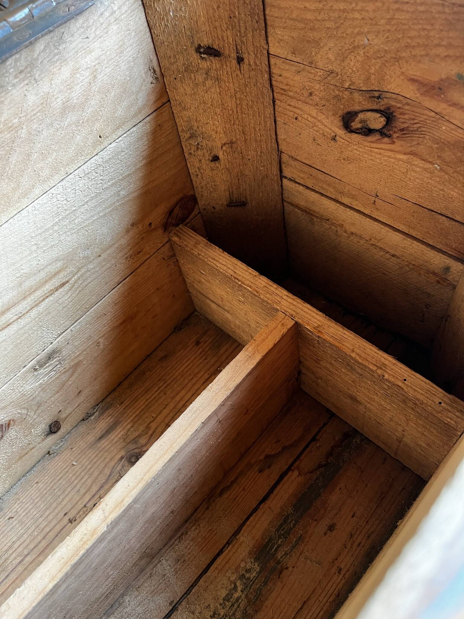 Patinated green wooden chest