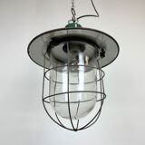 Industrial green enamel cage pendant light, 1960s