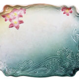Art Nouveau plate in earthenware decorated with green and pink flowers 1900