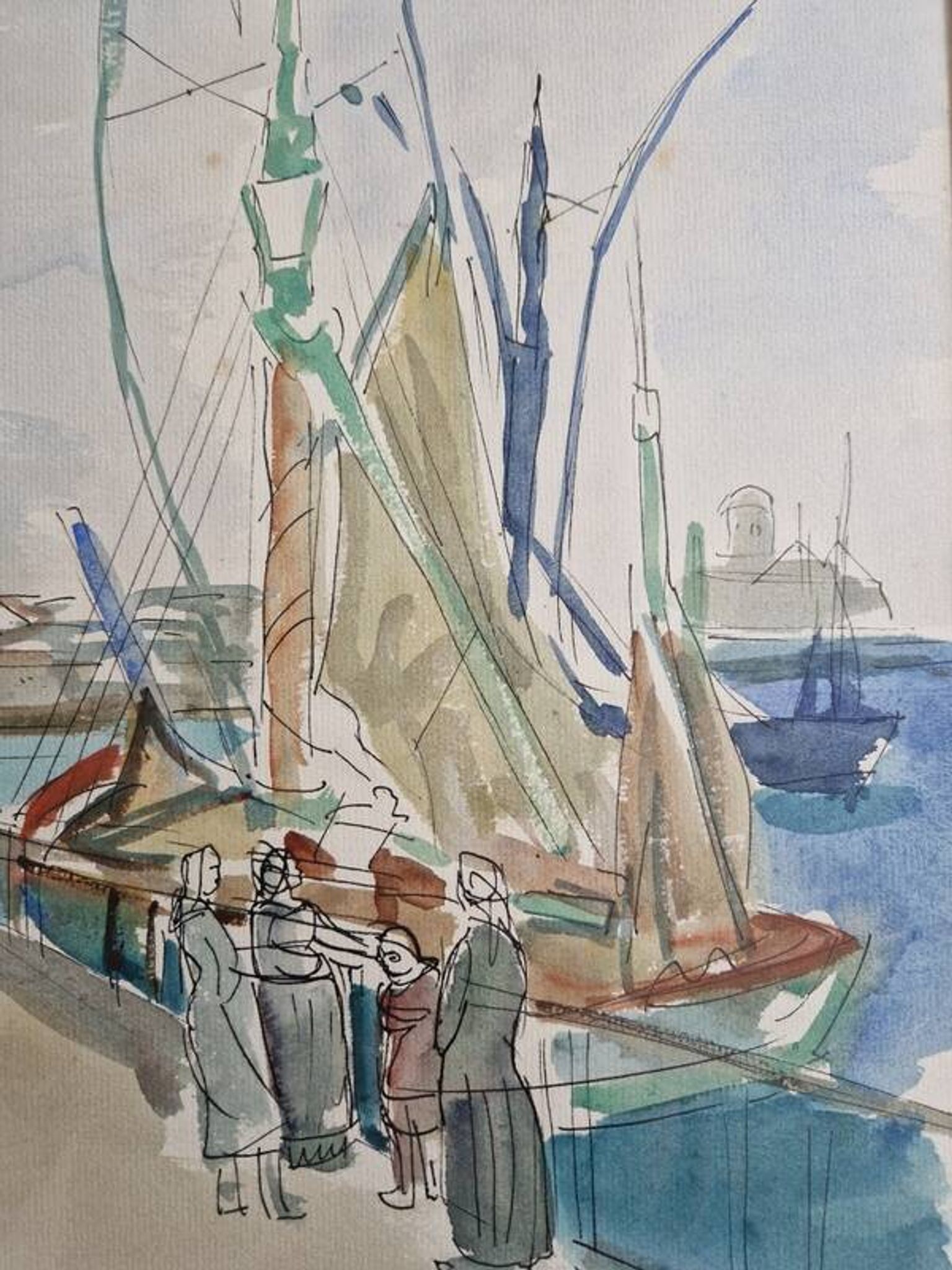 Henri Epstein (1891-1944) - Watercolour on paper - Busy port - Signed