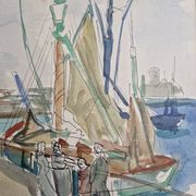Henri Epstein (1891-1944) - Watercolour on paper - Busy port - Signed