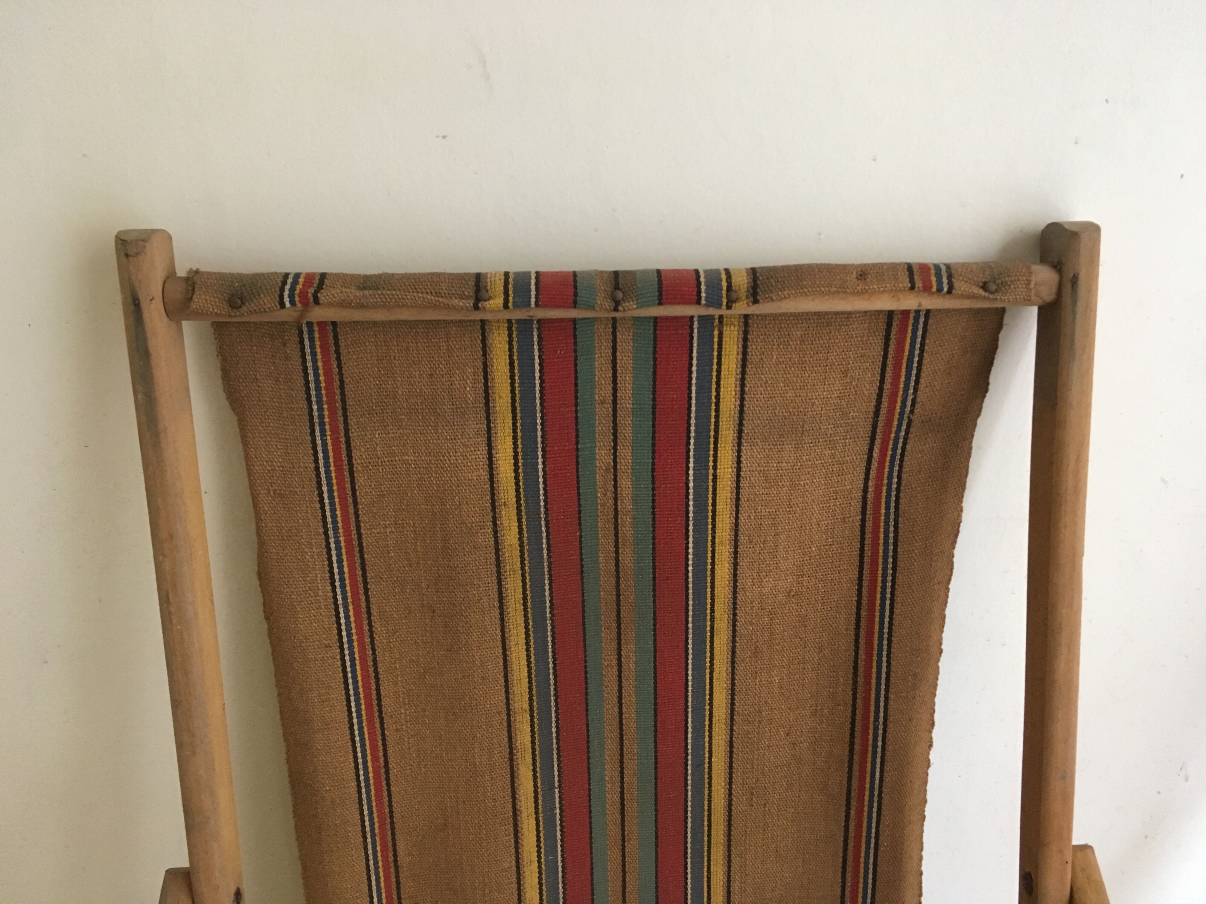 Paire de transats fin 1950 en toile de jute d'origine
