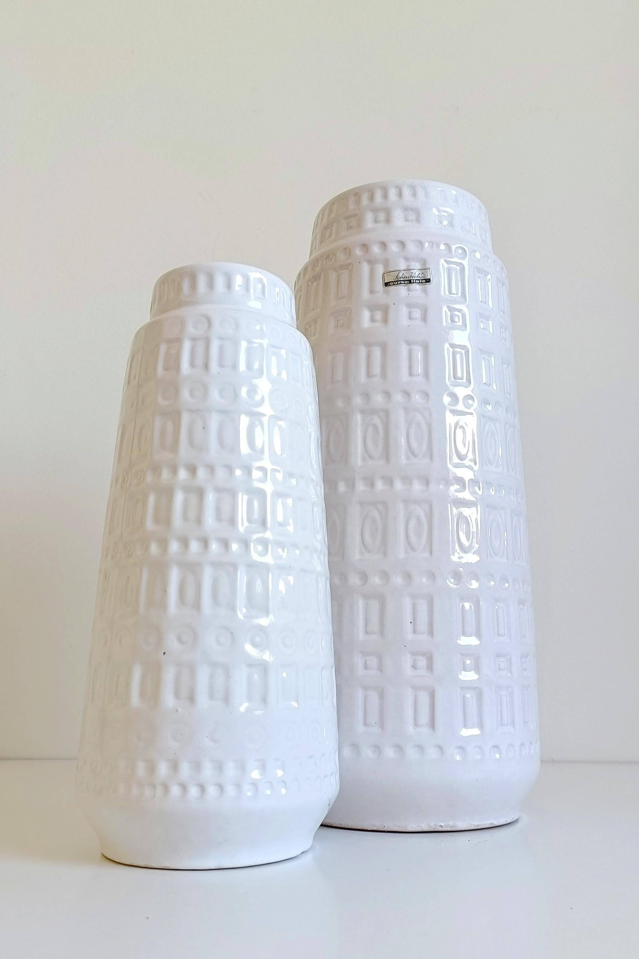 Mid-Century White Glazed West Germany Large Ceramic Vases by Scheurich, 1950s
