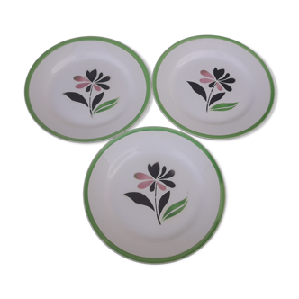 3 dessert plates made of earthenware by Digoin Sarreguemines rustic model No. 38 diam 20.5 cm