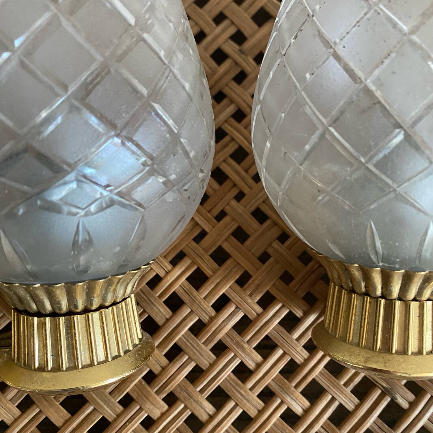 Pair of retro gold and glass tulip wall lights