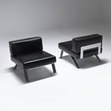 Black leather Ombra 512 lounge chairs by Charlotte Perriand for Cassina Italy