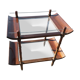 Bar rolling serving double trap pagoda wood and glass 1950s mahogany