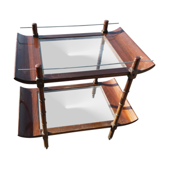 Bar rolling serving double trap pagoda wood and glass 1950s mahogany