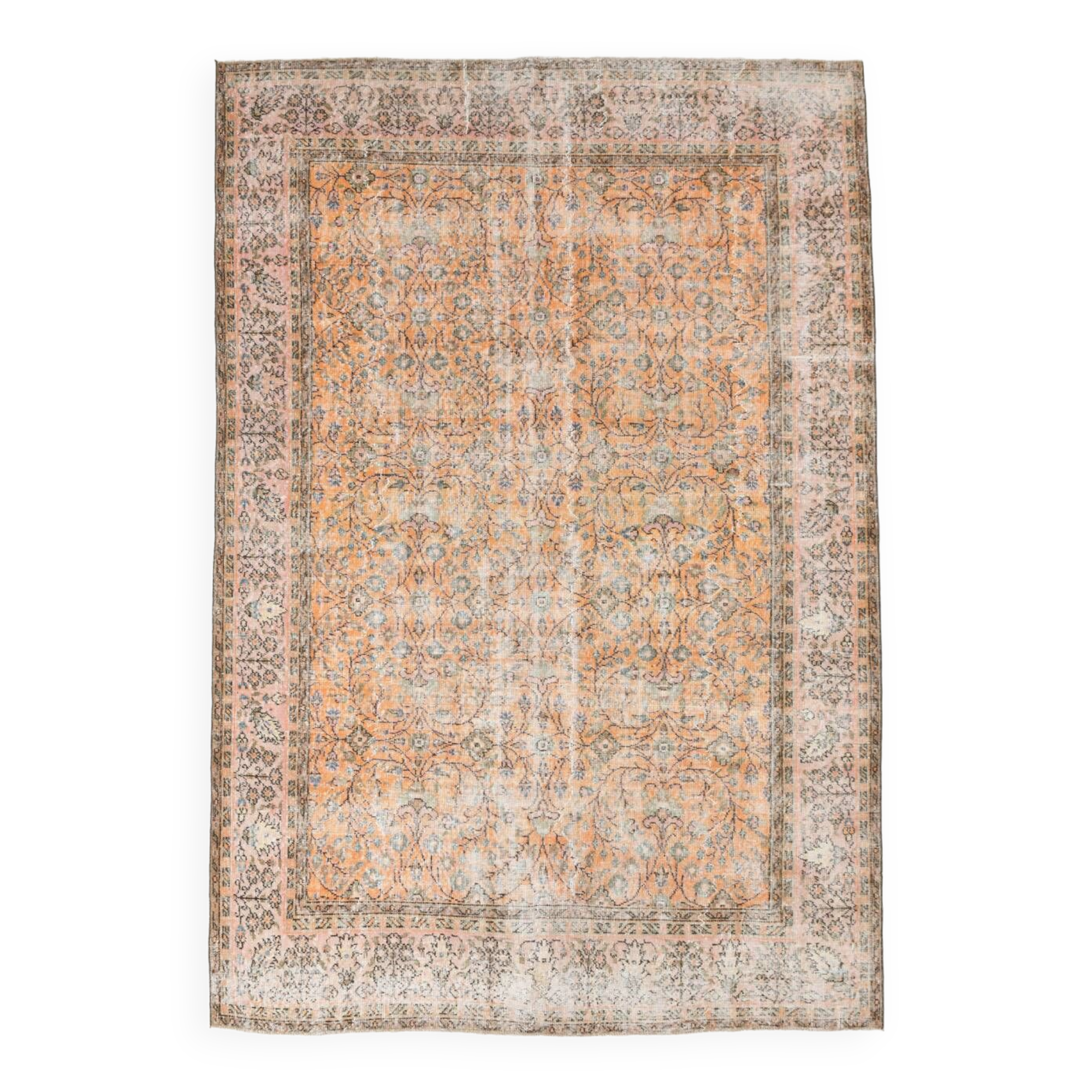 7x10 Pale Orange Floral Vintage Rug, 204x296Cm