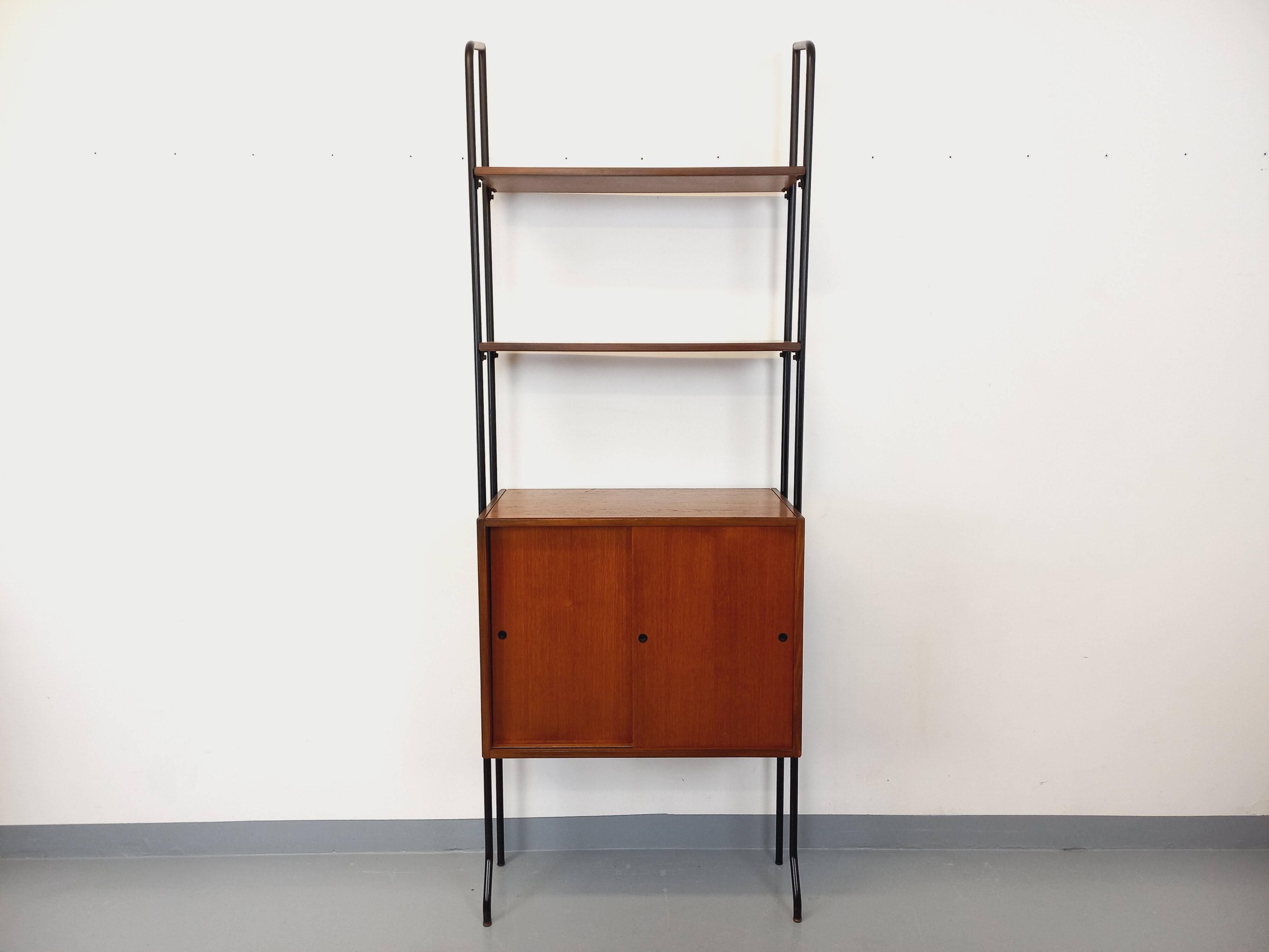 Vintage Italian modular shelving unit in teak and metal from the 1970s
