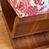 Art-deco walnut bench with floral fabric