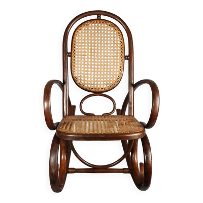 Ancien rocking chair bois courbé modèle enfant cannage récent D912