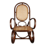 Vintage curved wood rocking chair for children with recent caning model D912.