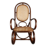 Vintage curved wood rocking chair for children with recent caning model D912.