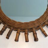 Round rattan mirror