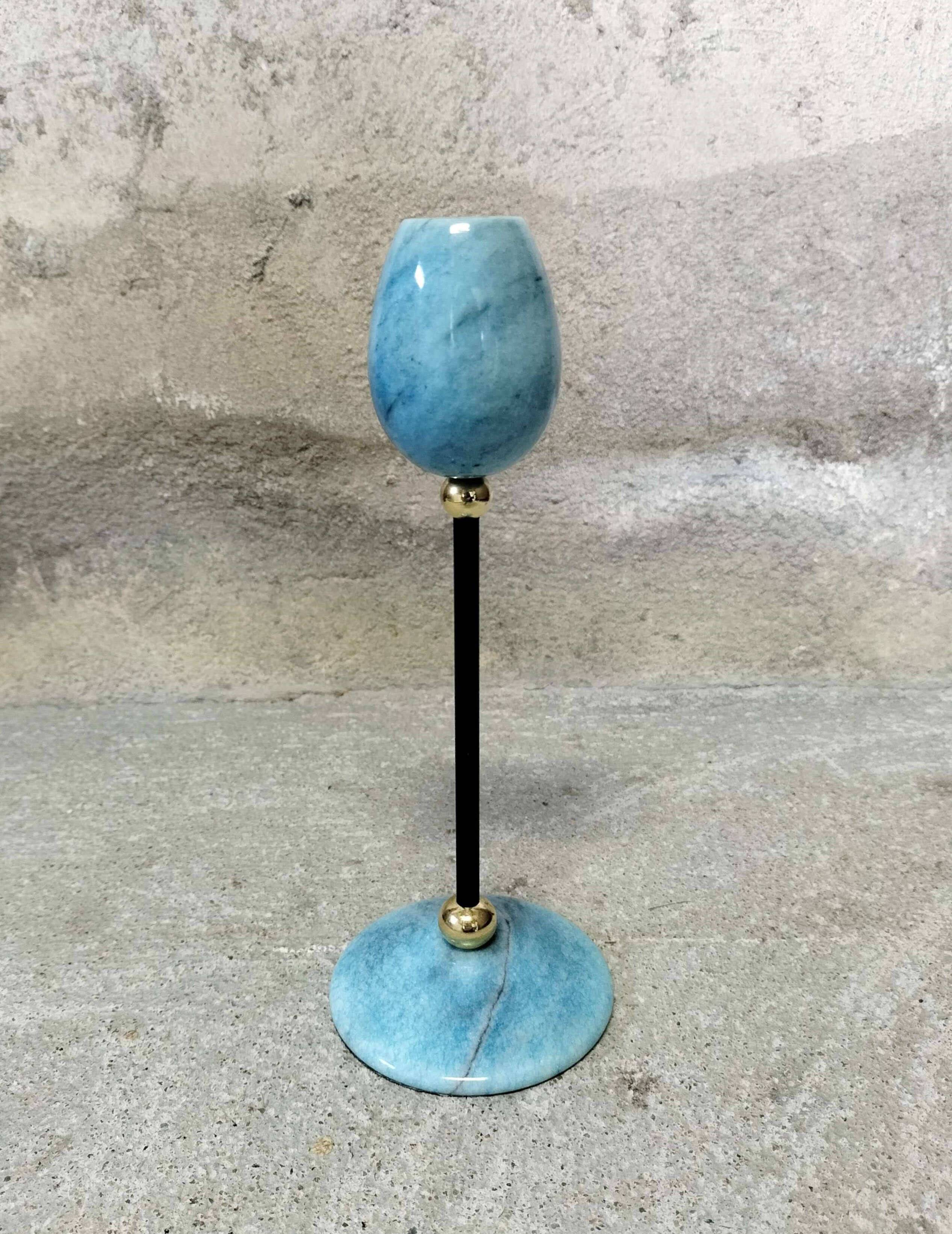 Blue marble candle holder