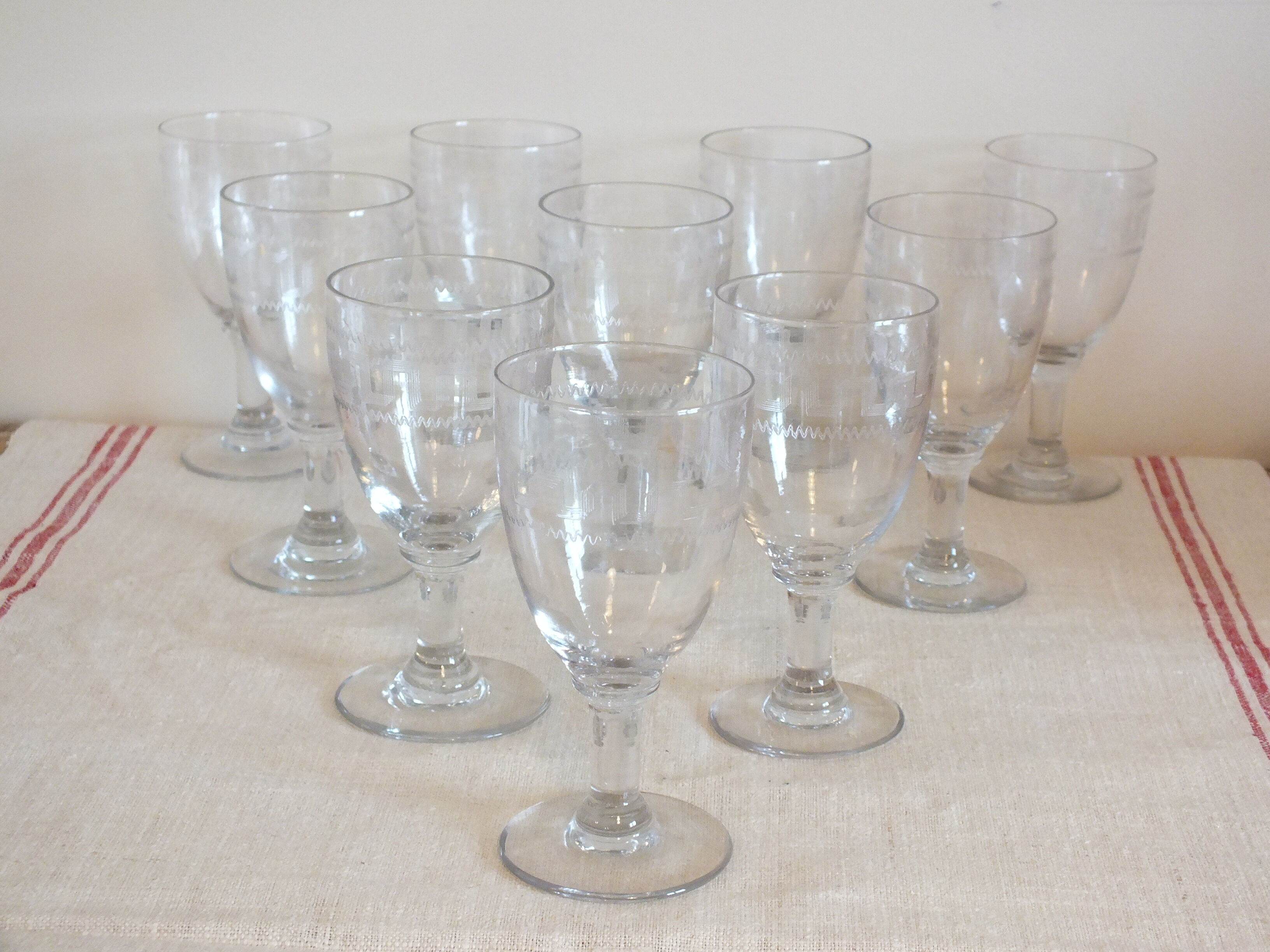 10 19th century stemmed glasses patterned with Greek nets Napoleon III